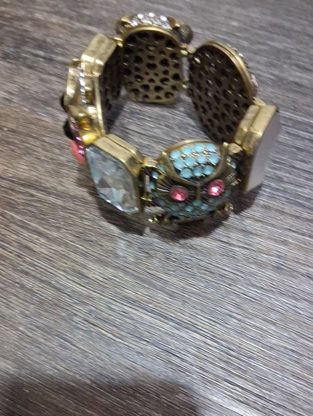 Betsey Johnson Gold-Tone Owl Stretch Bracelet with Turquoise and Pink Accents